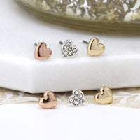 Three gold & silver plated heart earrings