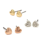 Three gold & silver plated heart earrings