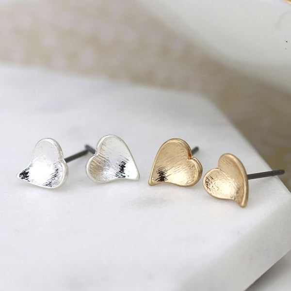 POM Silver & Gold Heart Studs
