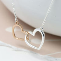 POM Silver & Rose Gold Linked Hearts Necklace