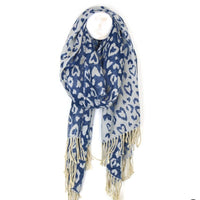 Blue & grey reversible heart animal print style scarf