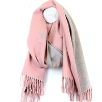 Supersoft reversible pink & grey bee scarf with tassels