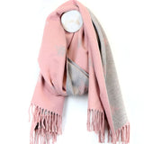Supersoft reversible pink & grey bee scarf with tassels