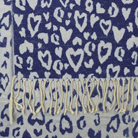 Blue & grey reversible heart animal print style scarf